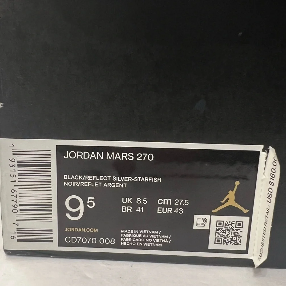Jordan Mars 270 Black and Orange CD7070 008 Size 9.5